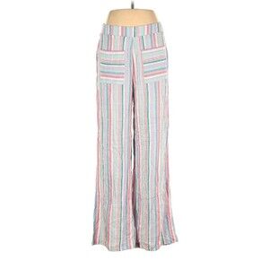 Ashley Stewart Womens 10 High Pant Flowy Striped Boho Grandmacore Linen Wide Leg